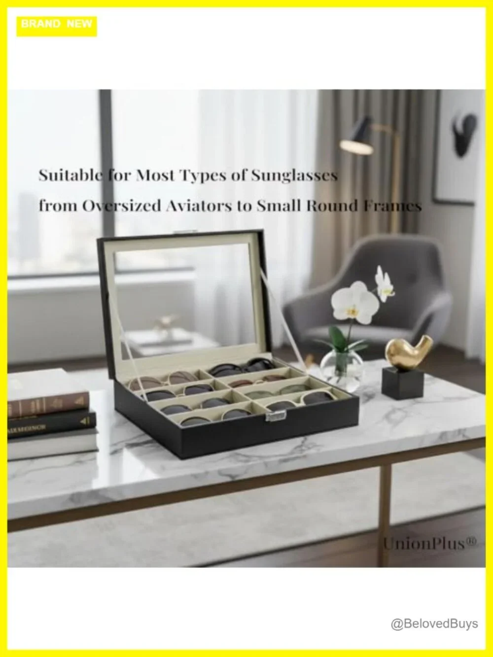 Faux Leather Sunglasses Organizer Case for Eyeglasses 8 Slots Storage Box